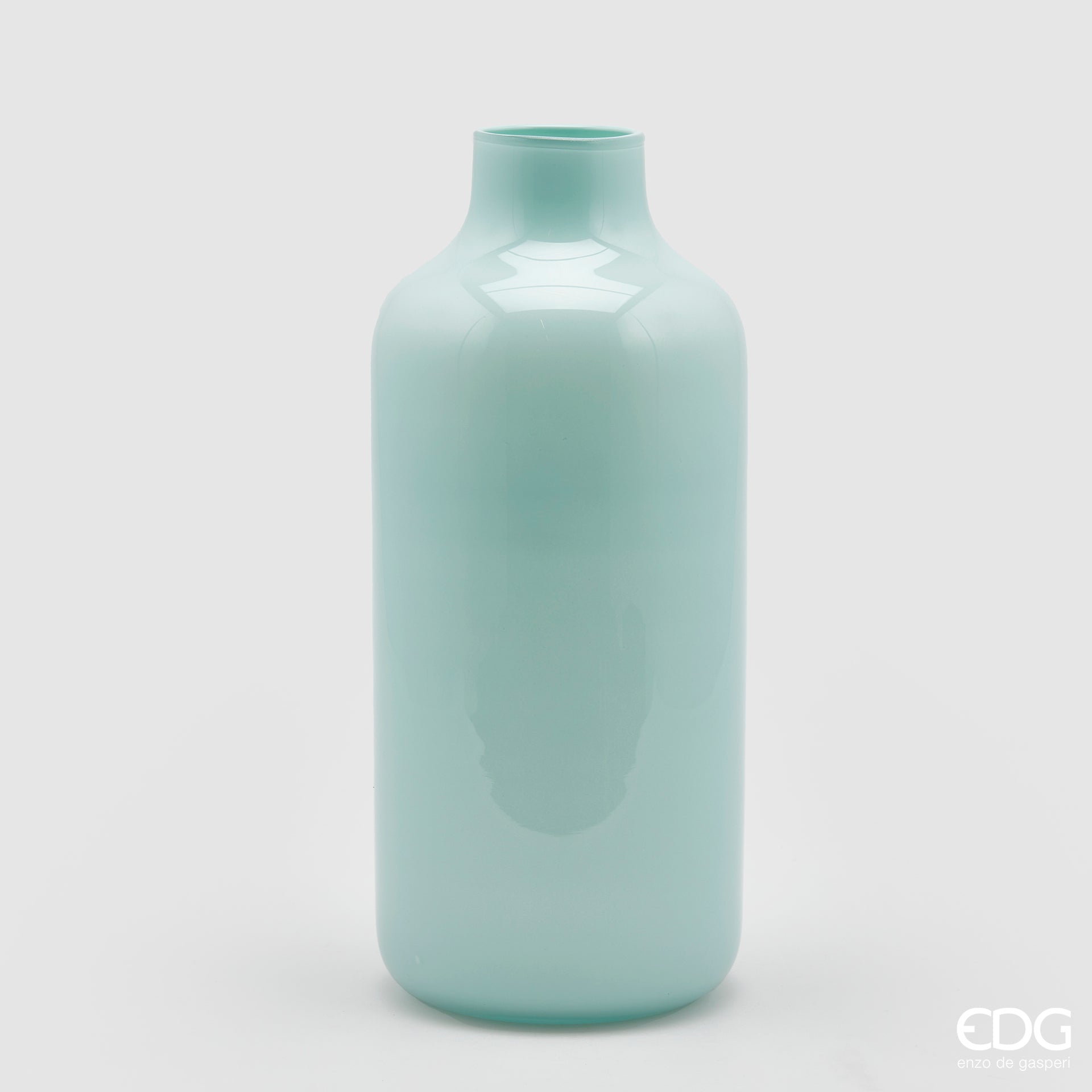 Vaso collostretto, misura grande H.34 D15cm., in vetro, verde acqua. EDG