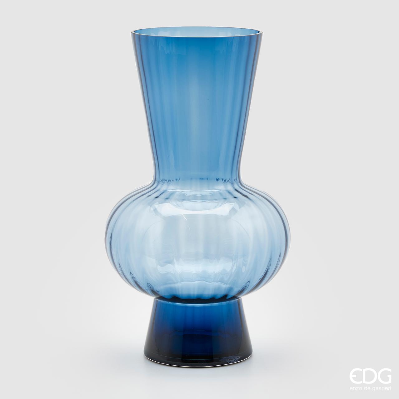 Vaso righe con sfera, in vetro, colore blu, misura H.45xD26 cm. EDG