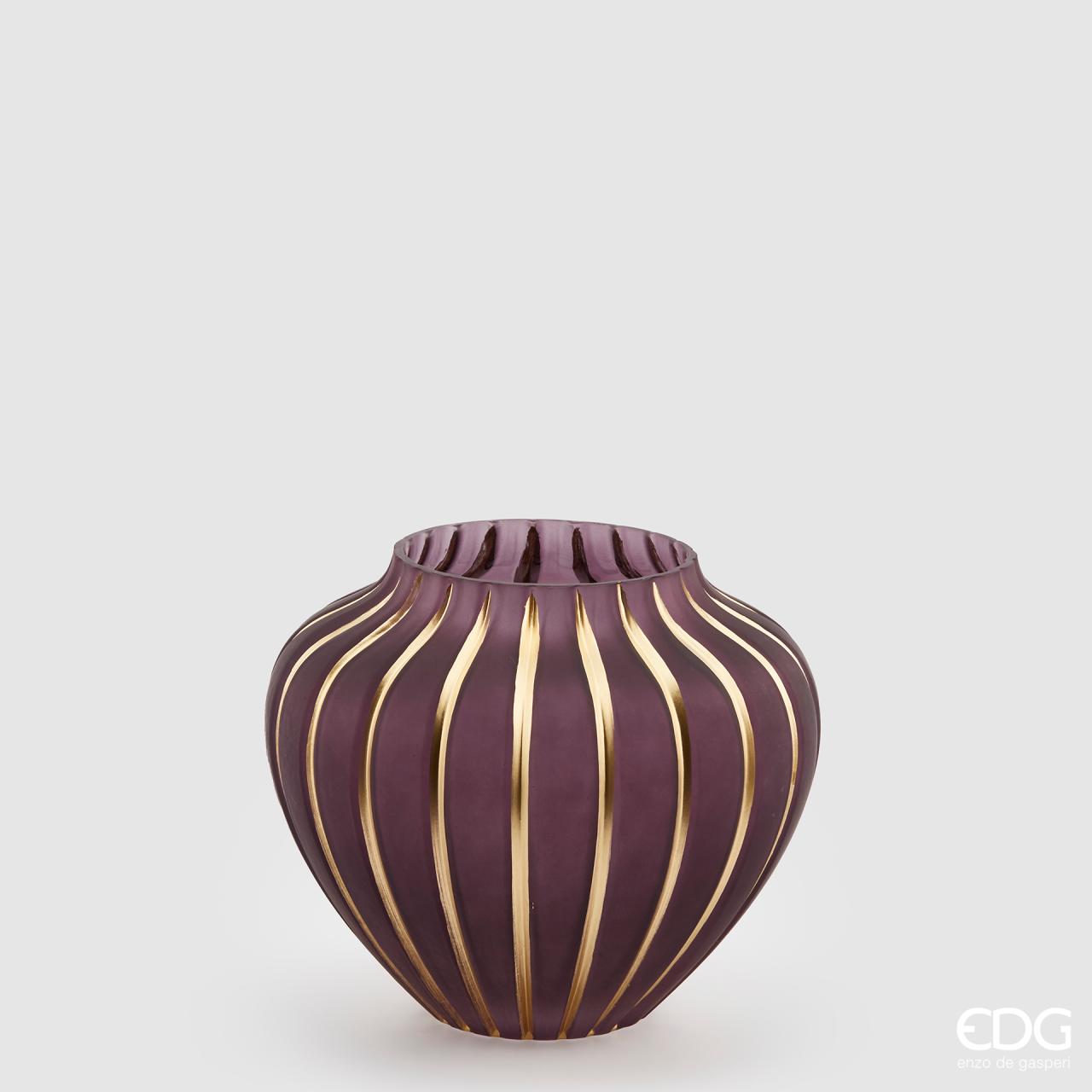 Vaso righe bombato, colore viola e oro, in vetro, misura H.17xD.20 cm. EDG