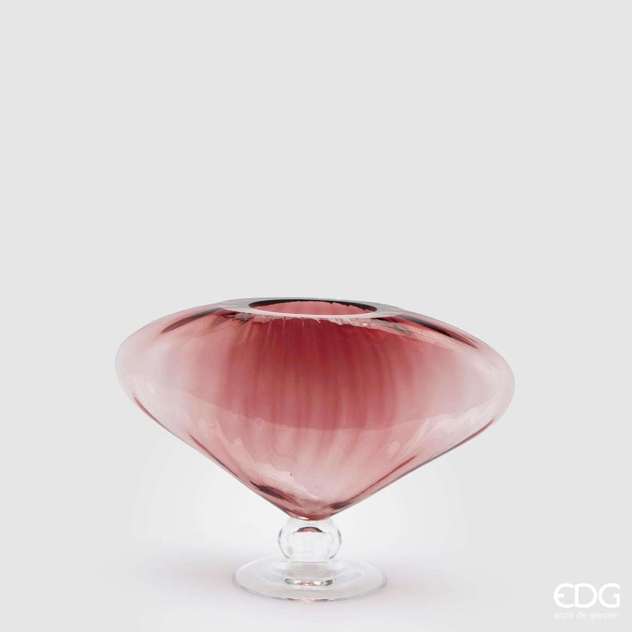 Vaso Bombato righe, in vetro, colore rosa, misura H.20xD30 cm. EDG