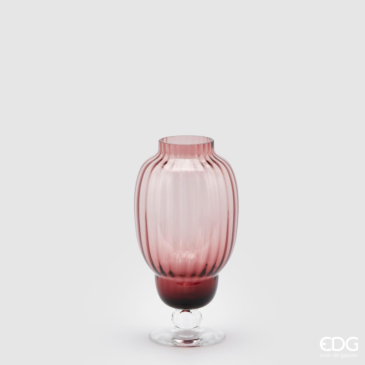 Vaso Biforma righe, in vetro, colore rosa, misura H.29.5xD16 cm. EDG