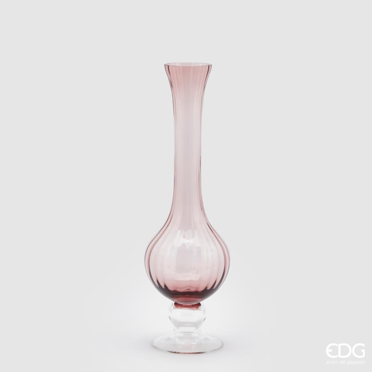 Vaso Collolungo righe, in vetro, colore rosa, misura H.40xD13 cm. EDG