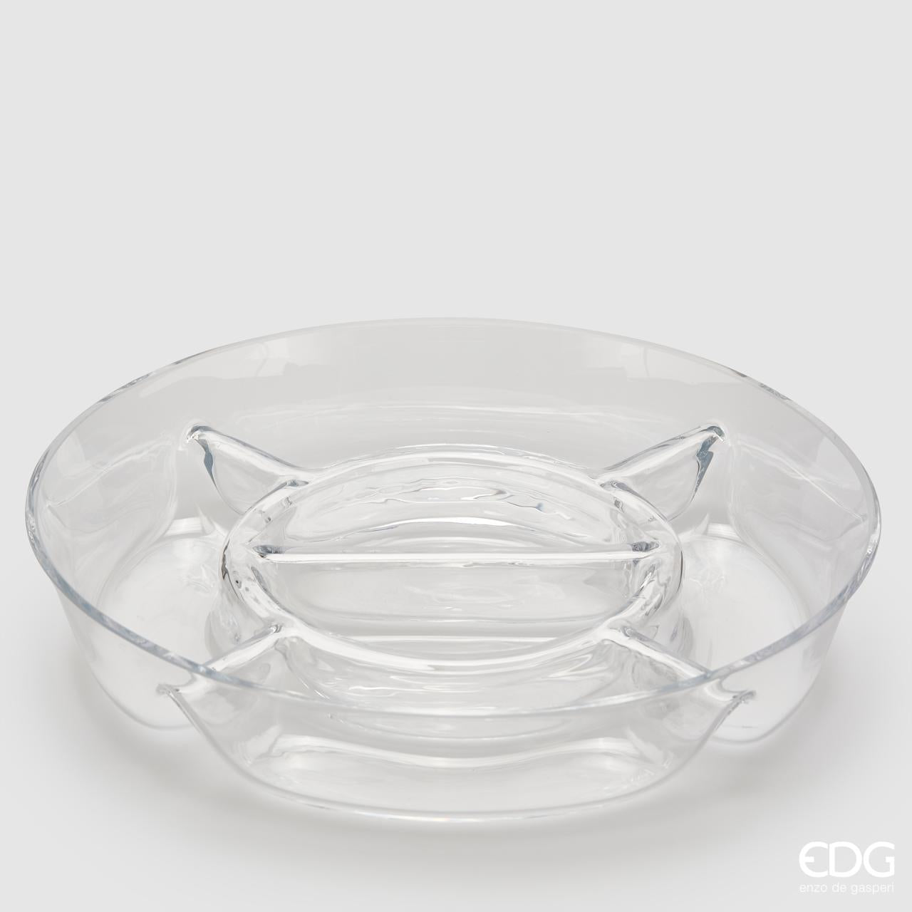 Ciotola rotonda 6 settori, H.6 x D.35 cm., trasparente. EDG