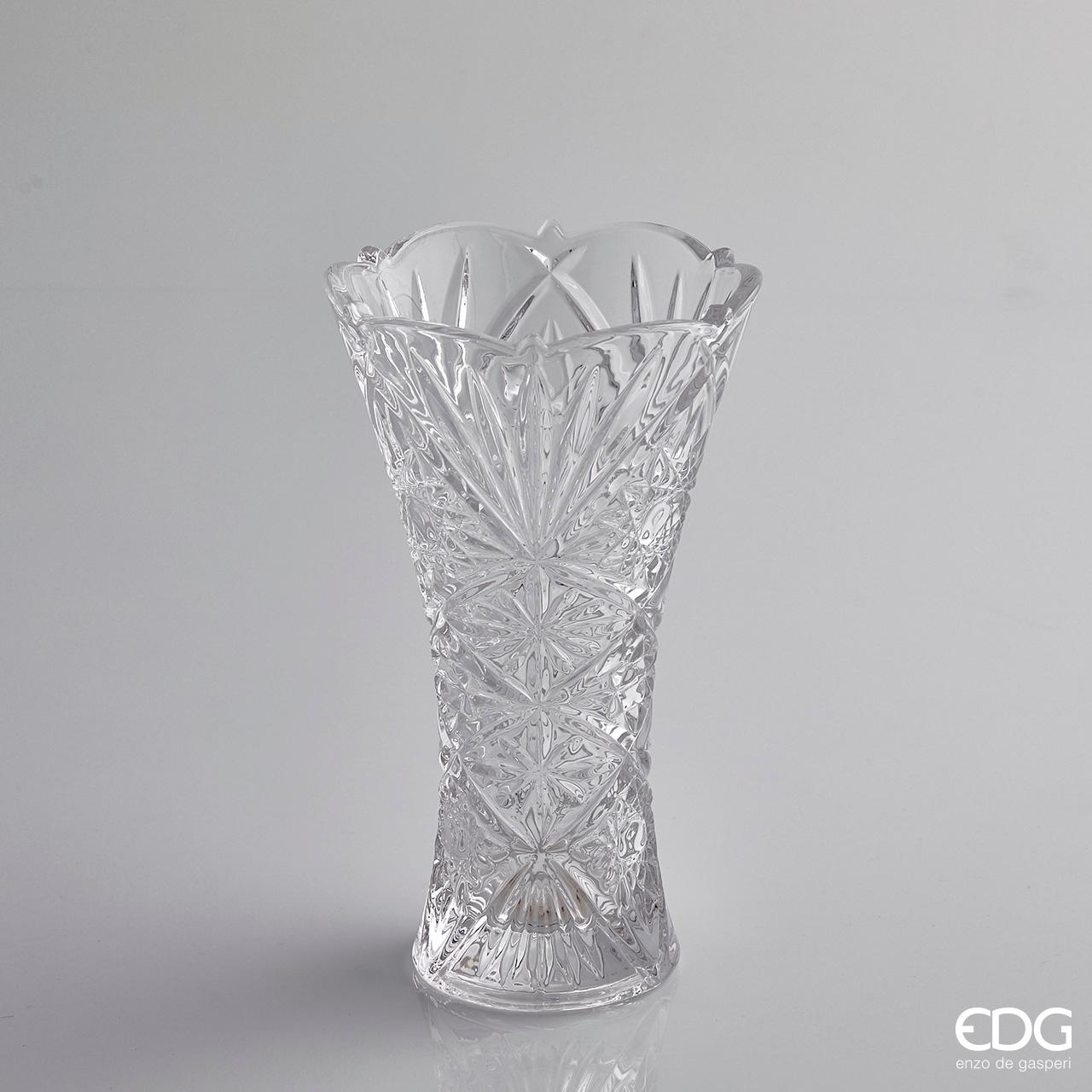 Vaso concavo, in vetro trasparente con disegno a rilievo H25. EDG