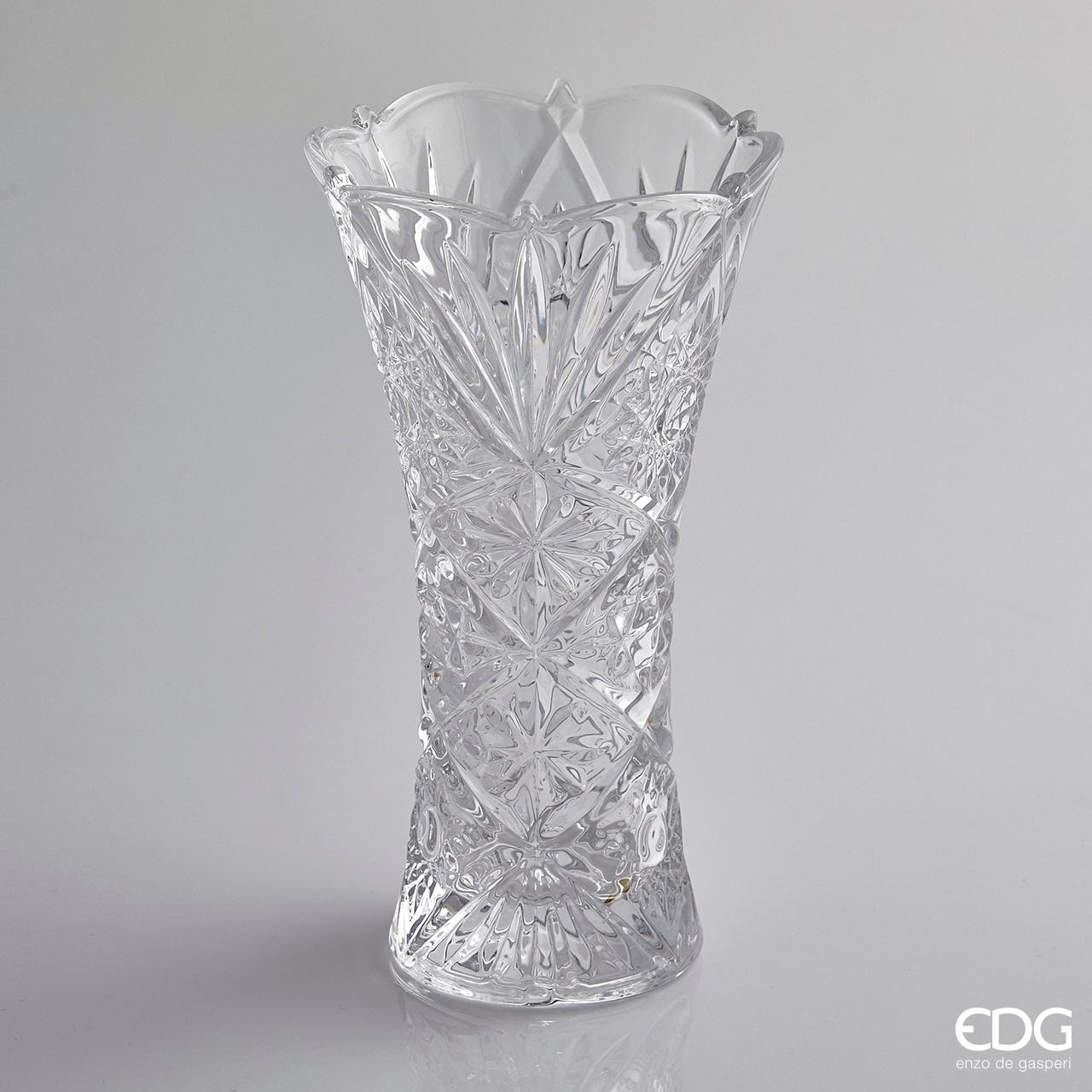 Vaso concavo, in vetro trasparente con disegno a rilievo H30. EDG