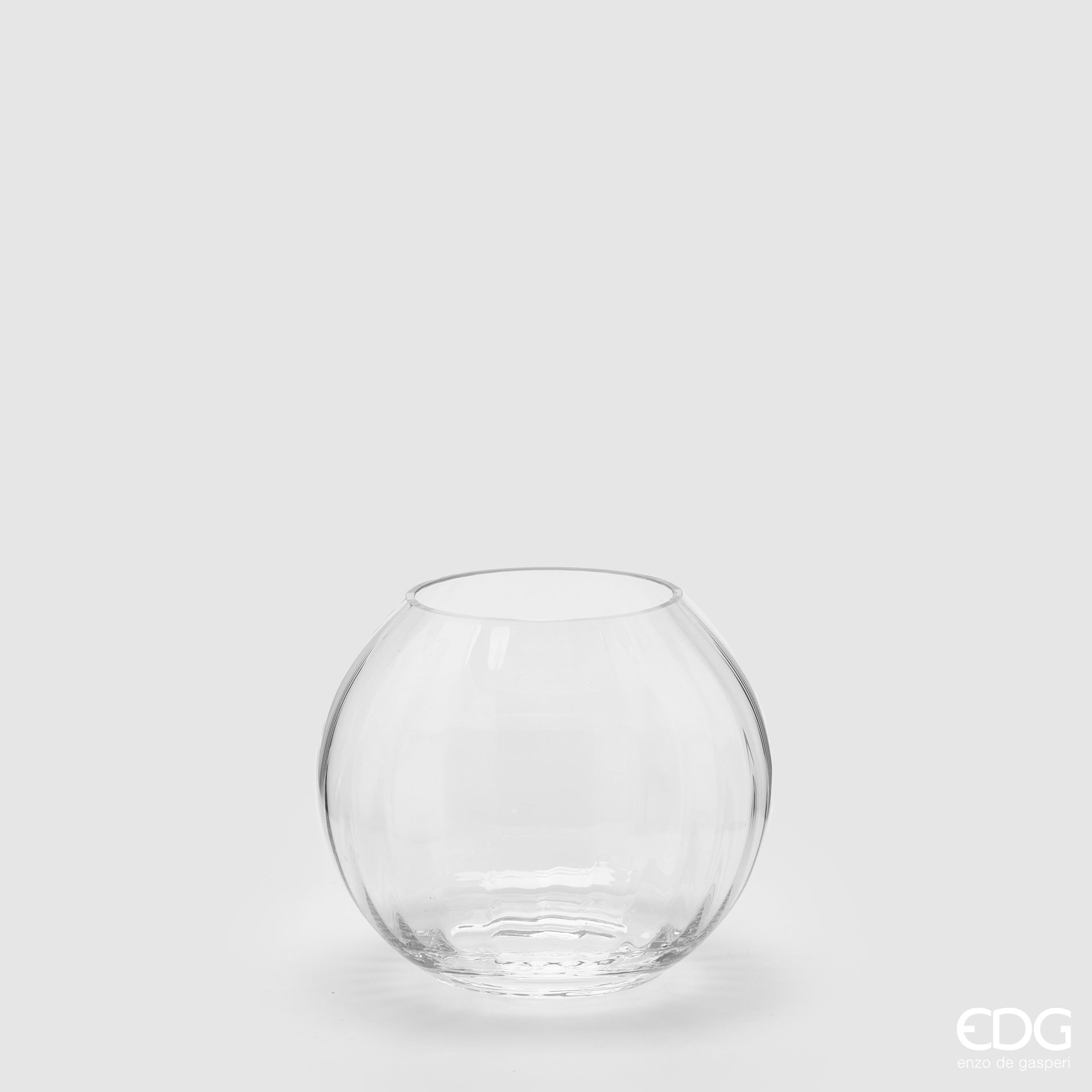 Vaso Nida "Optic" sfera, misura media H. 17 xD.19 cm., in vetro, trasparente. EDG