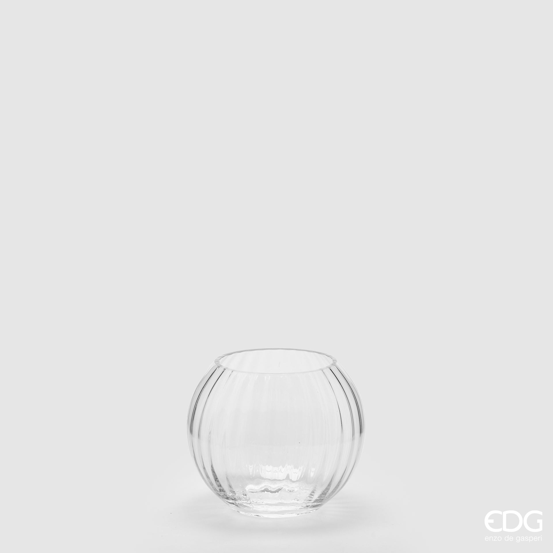 Vaso Nida "Optic" sfera, misura piccola H. 12.5 xD.15 cm., in vetro, trasparente. EDG