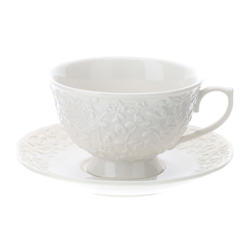 Tazza tè con piattino, in porcellana, Linea Romance. Hervit Creations