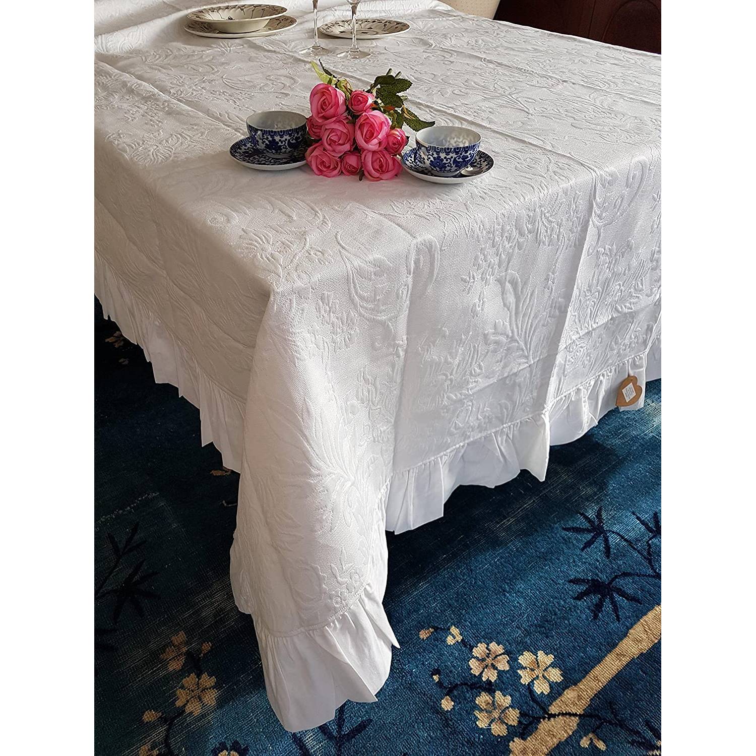 Tovaglia con gale Linea "Ornamental" 170x270 cm., bianca. Blanc Mariclo'