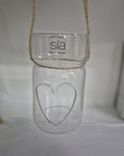 Set 3 vasetti vetro misura grande con juta, albero, stella e cuore a rilievo. Sia Home Fashion