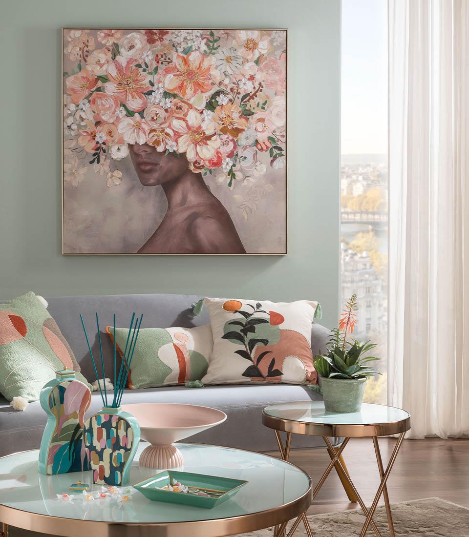 Quadro volto con fiori, con cornice, 100x100 cm. L'oca nera