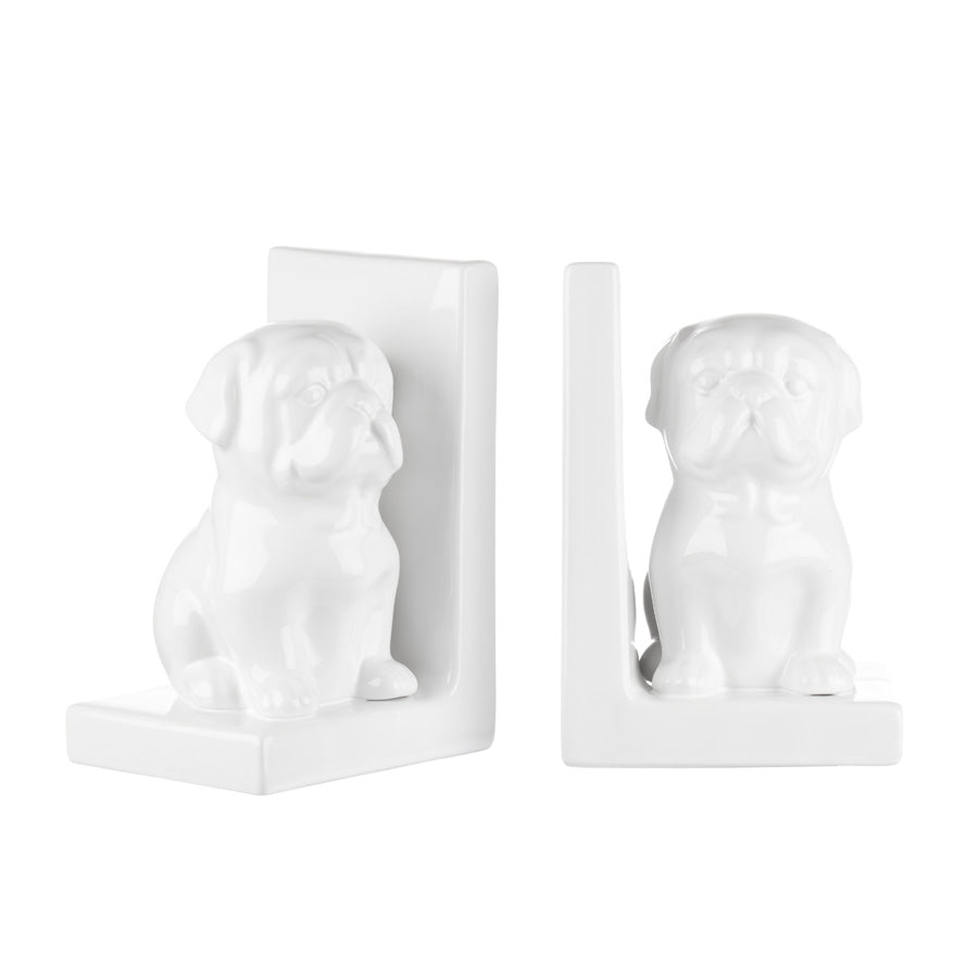 Fermalibri cane, in ceramica, colore bianco. L&#39;oca nera