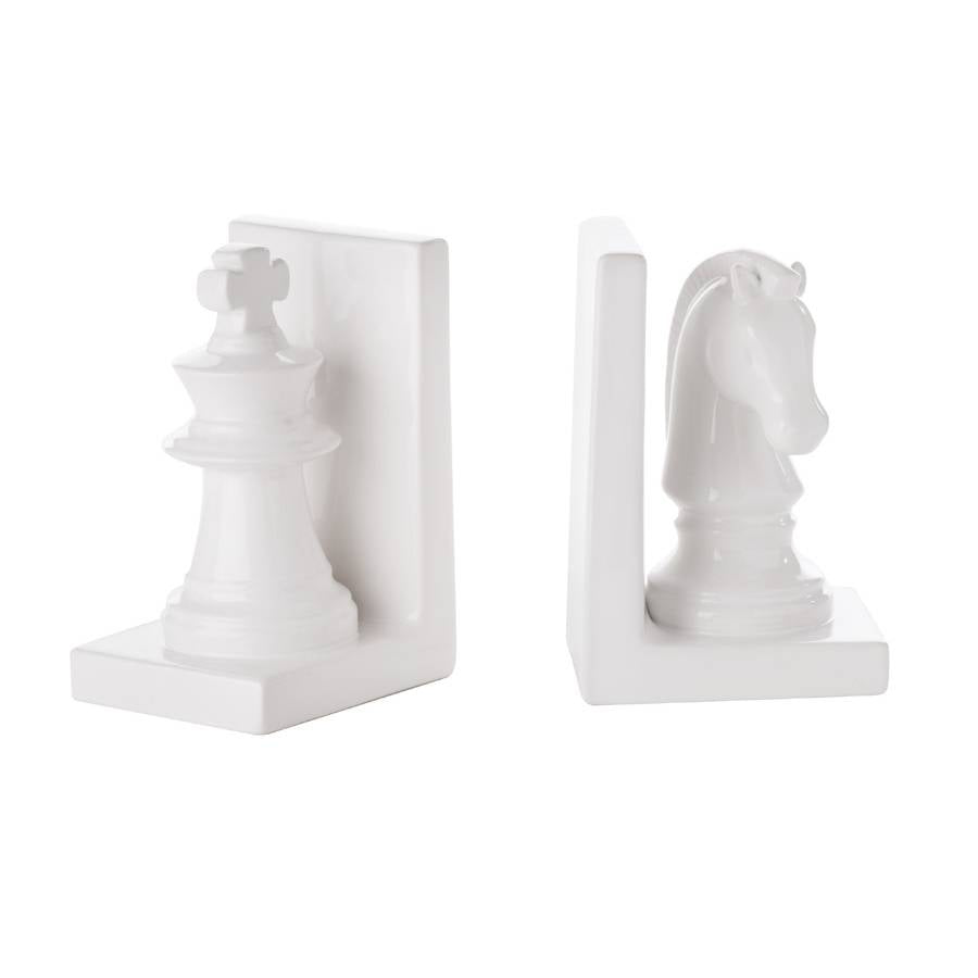 Fermalibri scacchi, in ceramica, colore bianco. L'oca nera