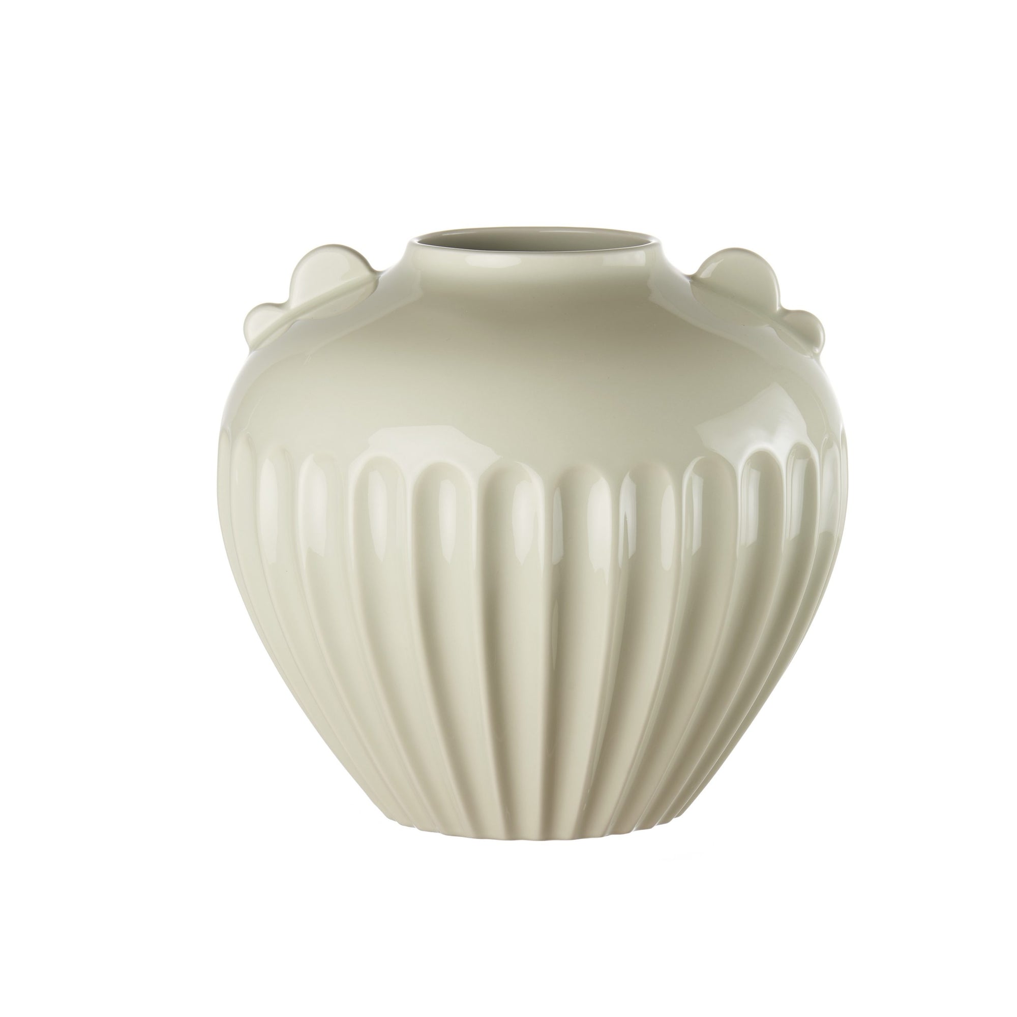 Vaso/anfora lucido basso avorio, diam. 26x24H. cm. L'oca nera