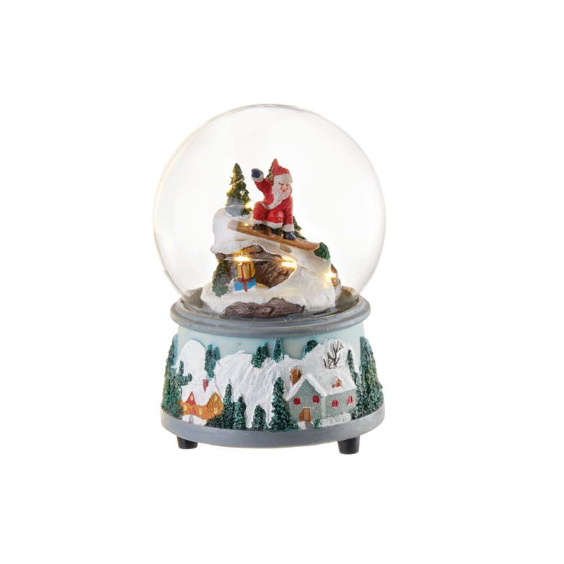 Palla di vetro grande con neve Babbo Natale con led, carillon e movimento. L&#39;oca nera
