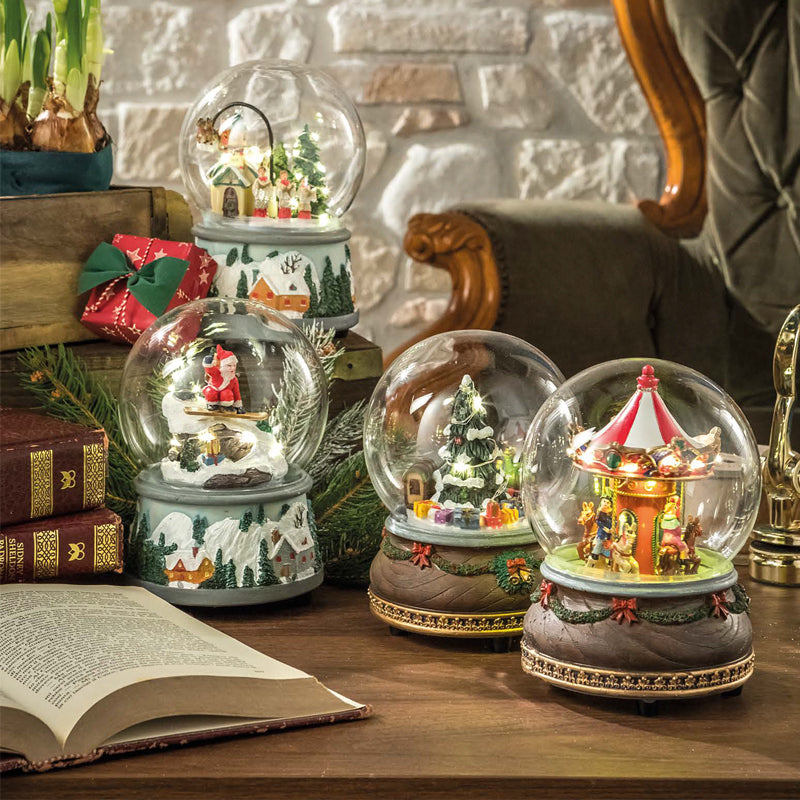 Palla di vetro grande con neve Babbo Natale con led, carillon e movimento. L&#39;oca nera