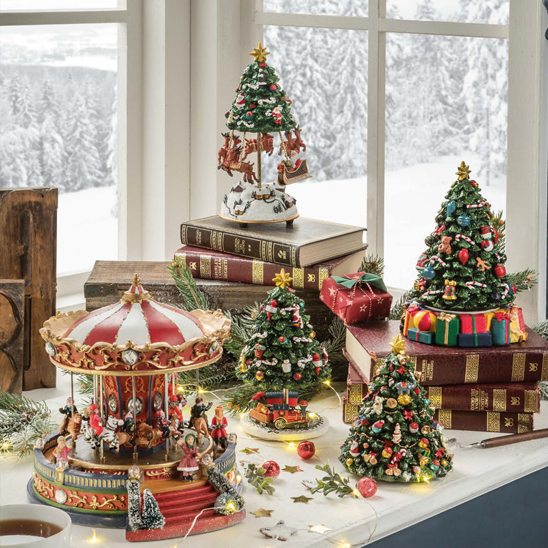 Albero di Natale con giostra Decorazione da appoggio con carillon e movimento. L'oca nera