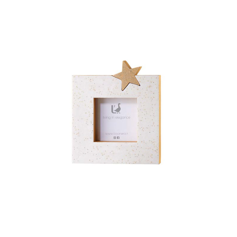 Portafoto bianco con patch stella dorata. L'oca nera