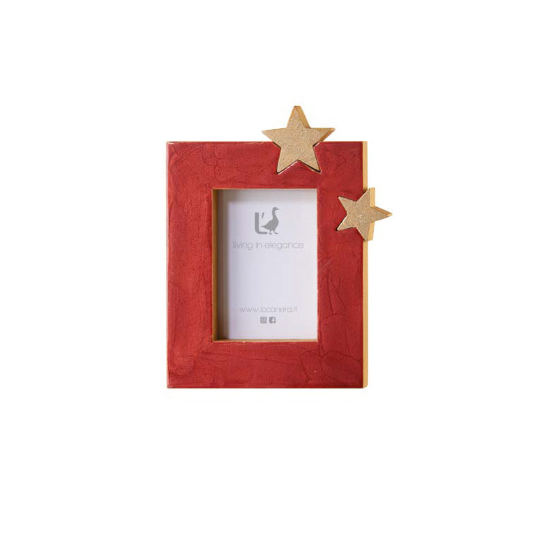 Portafoto grande rosso con patch stelle dorate. L'oca nera