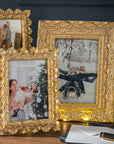 Portafoto piccolo dorato con ornamenti barocchi. L'oca nera