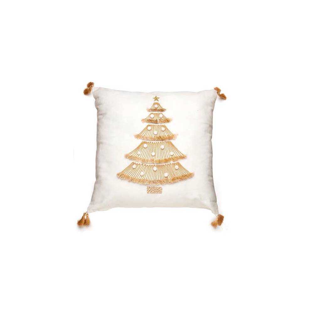 Cuscino natalizio con albero ricamato in oro. L'oca nera