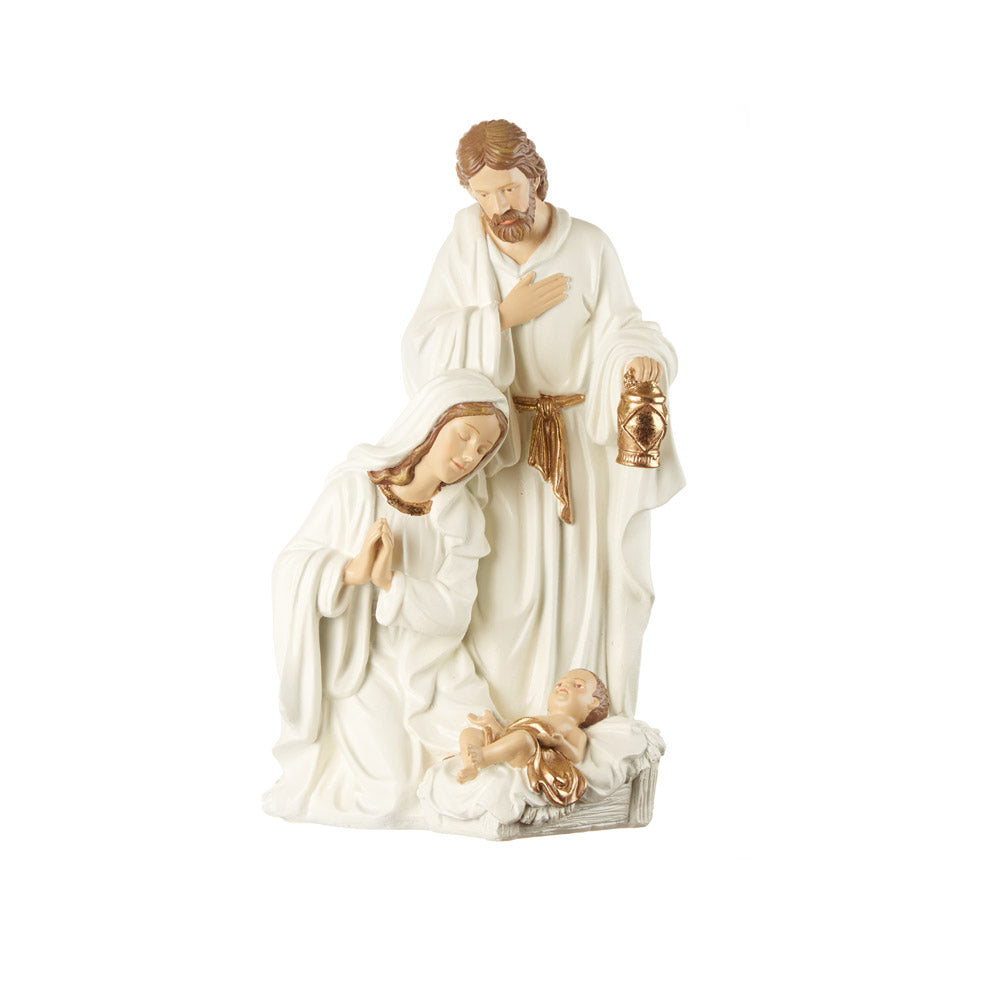 Sacra famiglia, in resina bianca e oro, H.36 cm. L'oca nera