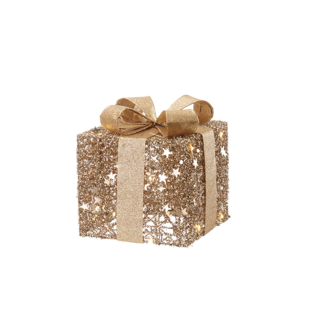 Pacco regalo medio, oro, con 20 led. L'oca nera