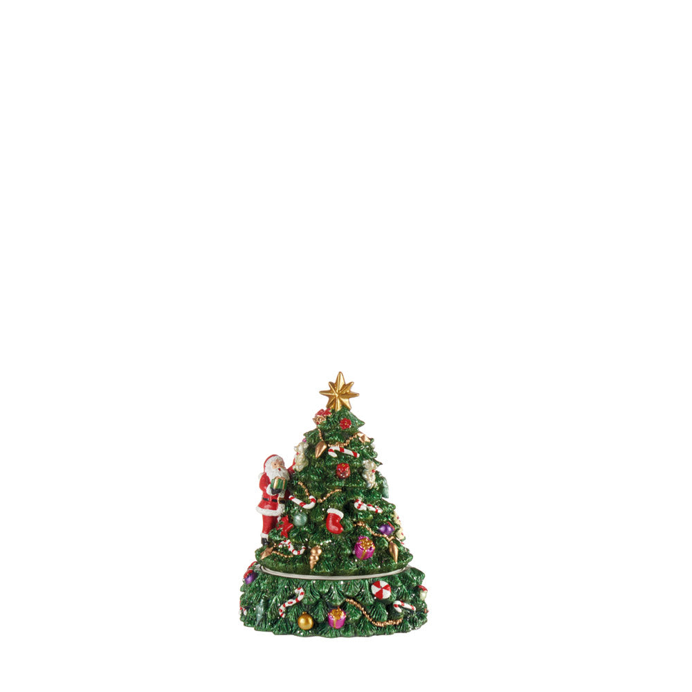 Albero basso con Babbo Natale, con carillon e movimento. L'oca nera