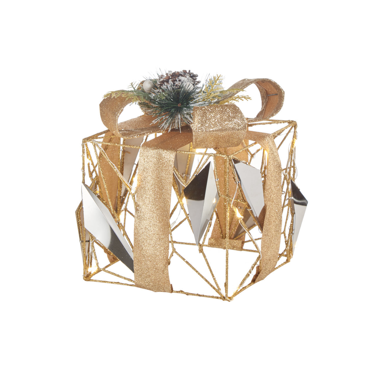 Pacco regalo, misura piccolo, oro con 15 leds. L'oca nera