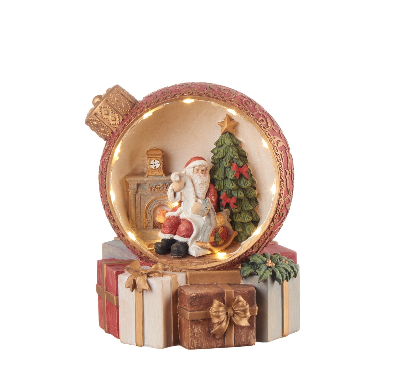 Pallina con Babbo Natale su doni con led. L&#39;oca nera