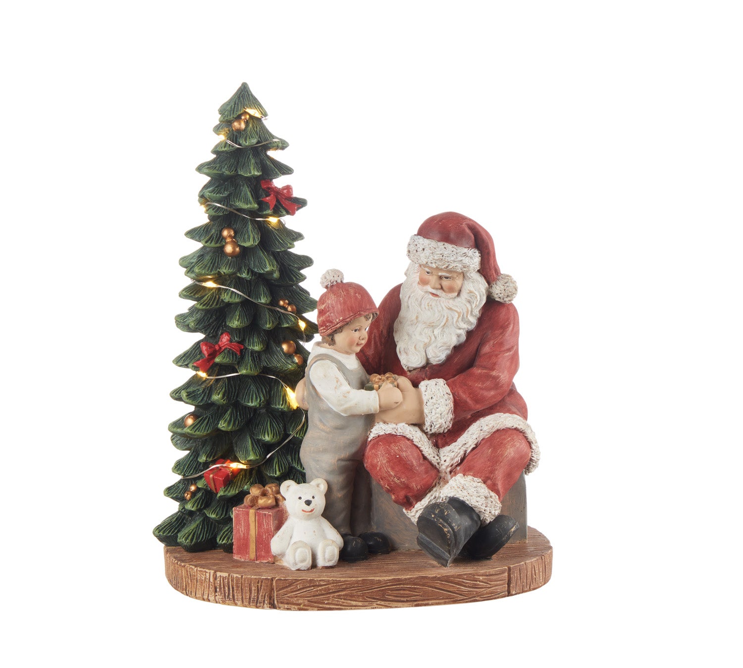 Babbo Natale con bambino e albero con led. L&#39;oca nera