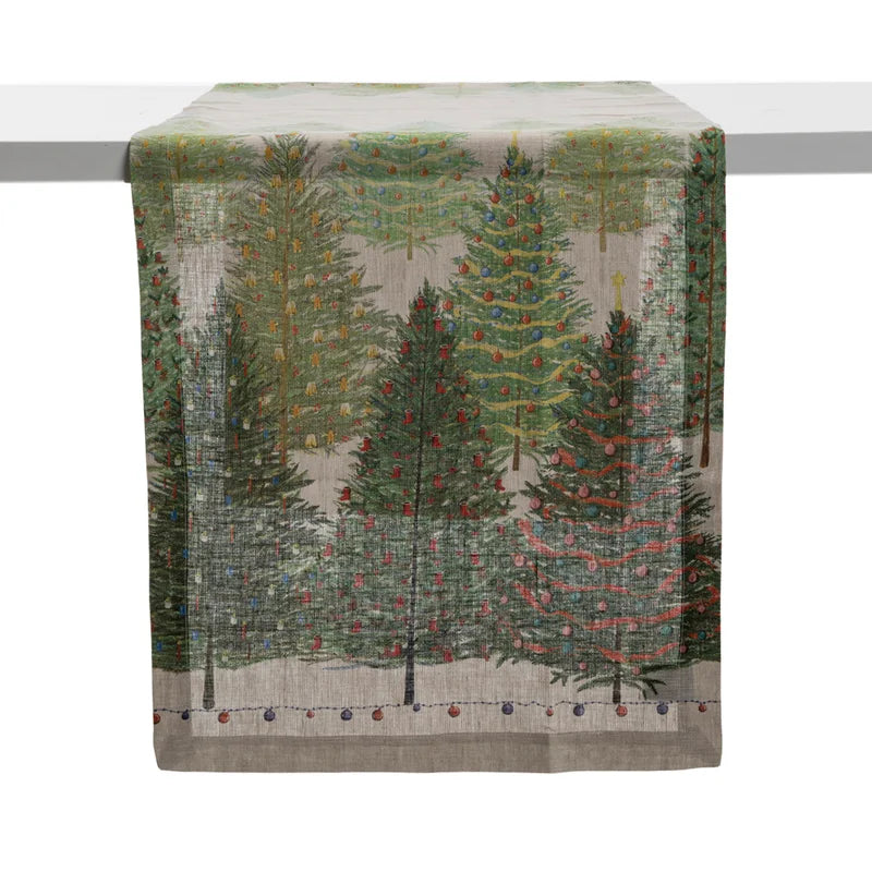 Runner natalizio Fairy Trees 45x170 cm., 100% lino. Tessitura Toscana Telerie