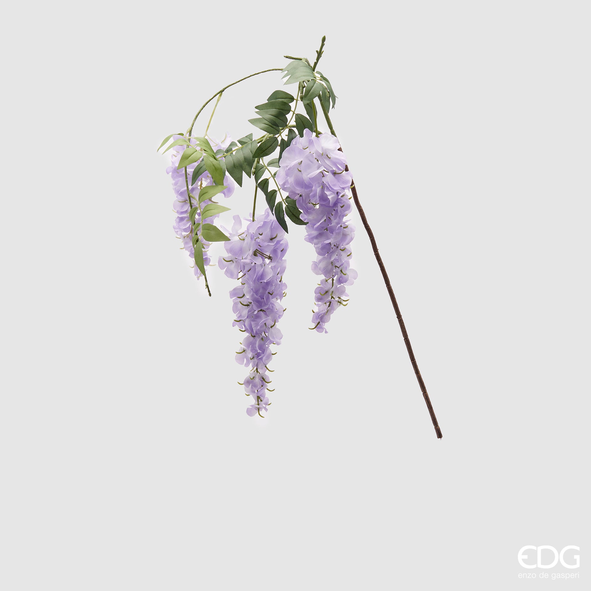 Glicine Chic, ramo con 3 fiori e foglie, colore lilla, H. 80 cm. EDG