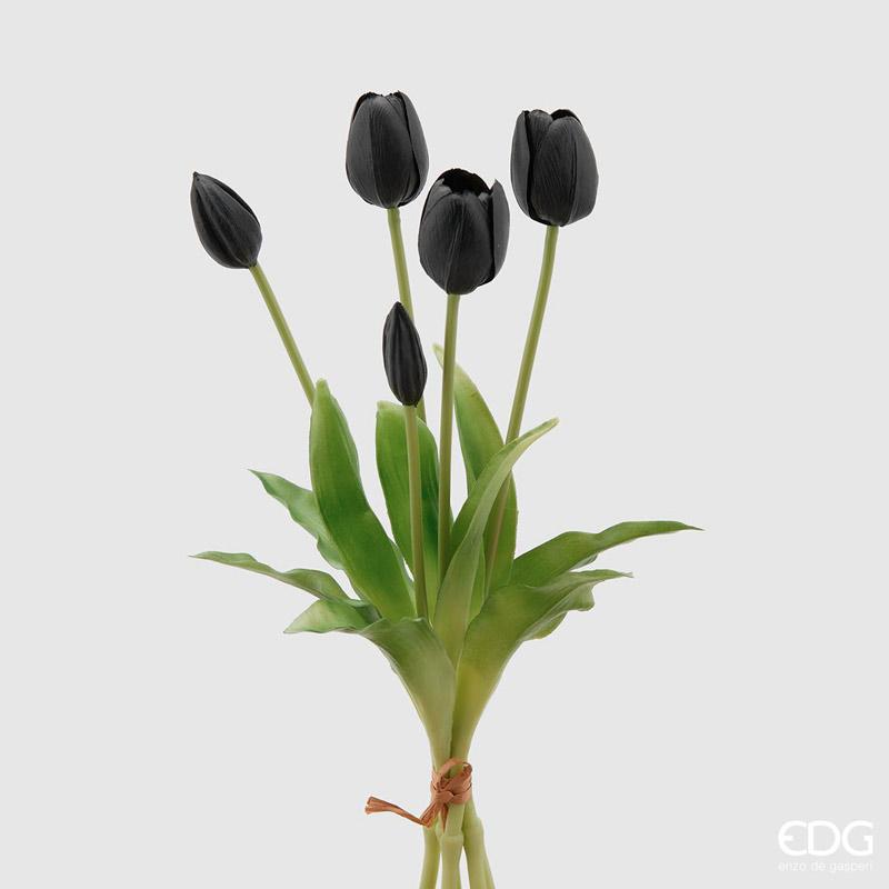 Tulipano gommoso bouquet da 5 tulipani, colore nero, H. 40cm. EDG