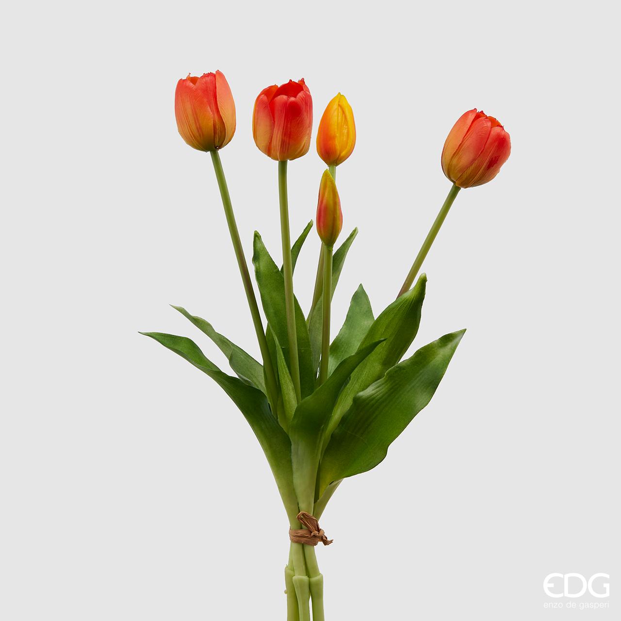 Tulipano gommoso bouquet da 5 tulipani, colore arancio H. 40cm. EDG