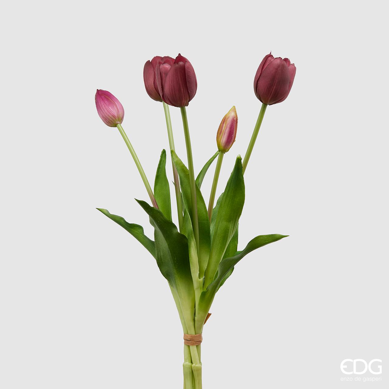 Tulipano gommoso bouquet da 5 tulipani, colore rosa purple, H. 40cm. EDG