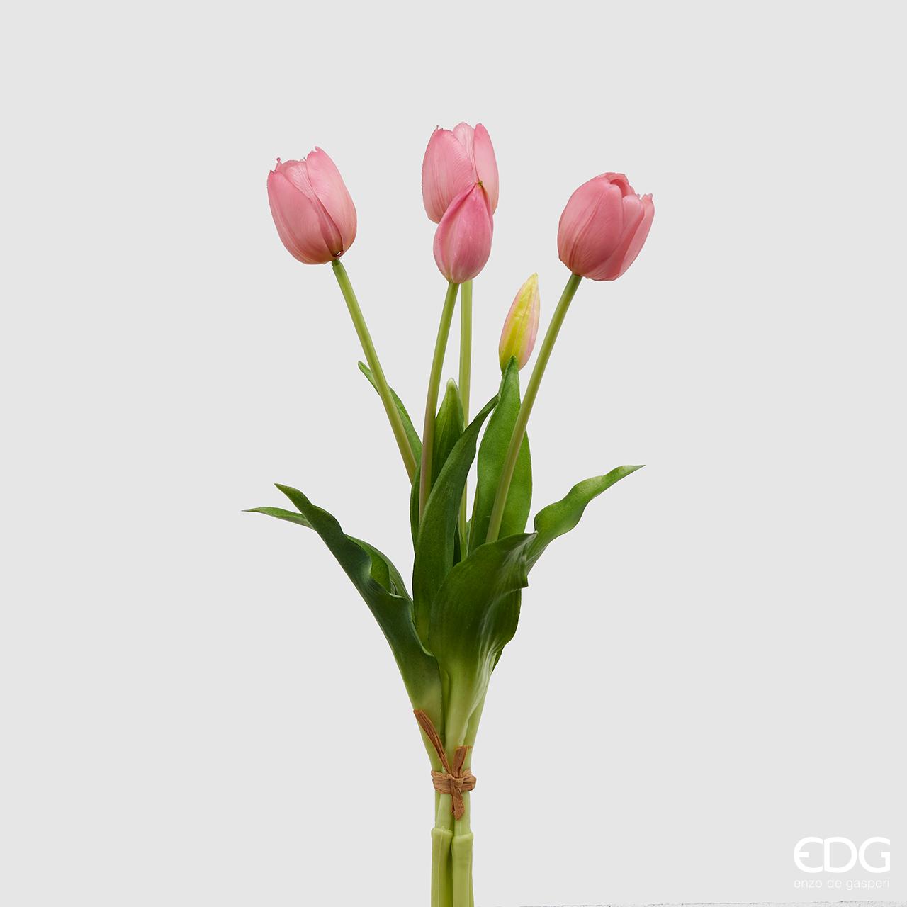 Tulipano gommoso bouquet da 5 tulipani, colore rosa antico, H. 40cm. EDG