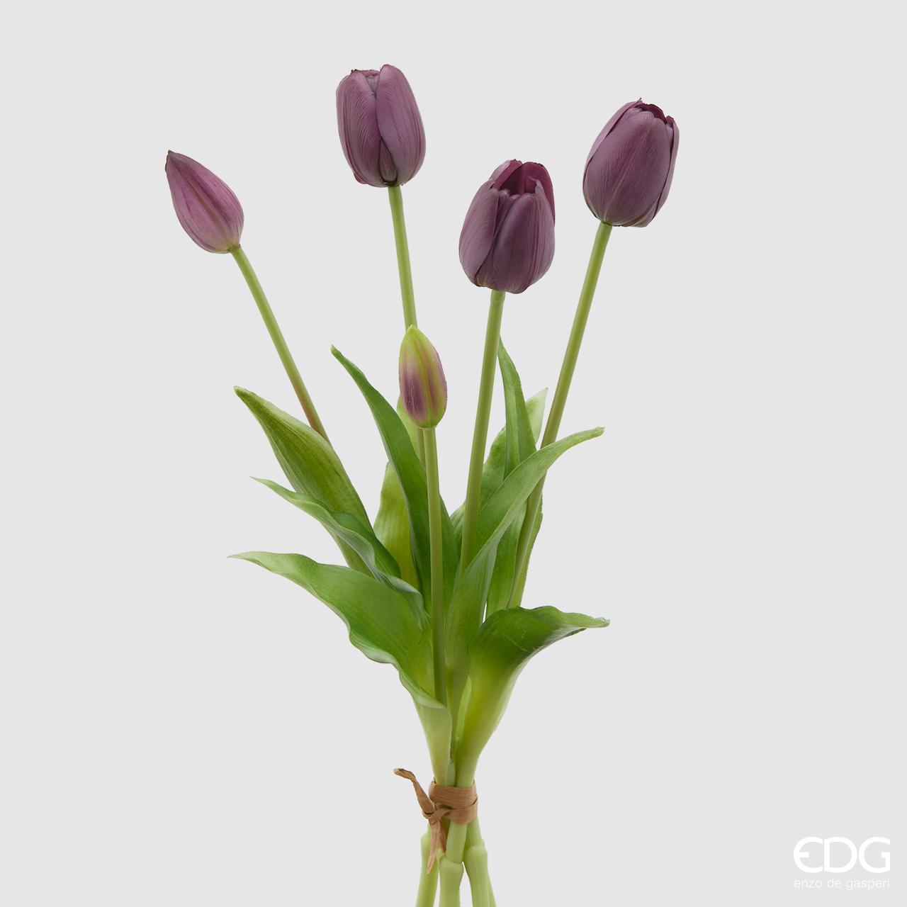 Tulipano gommoso bouquet da 5 tulipani, colore viola, H. 40cm. EDG