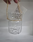 Set 3 vasetti vetro misura grande con juta, albero, stella e cuore a rilievo. Sia Home Fashion
