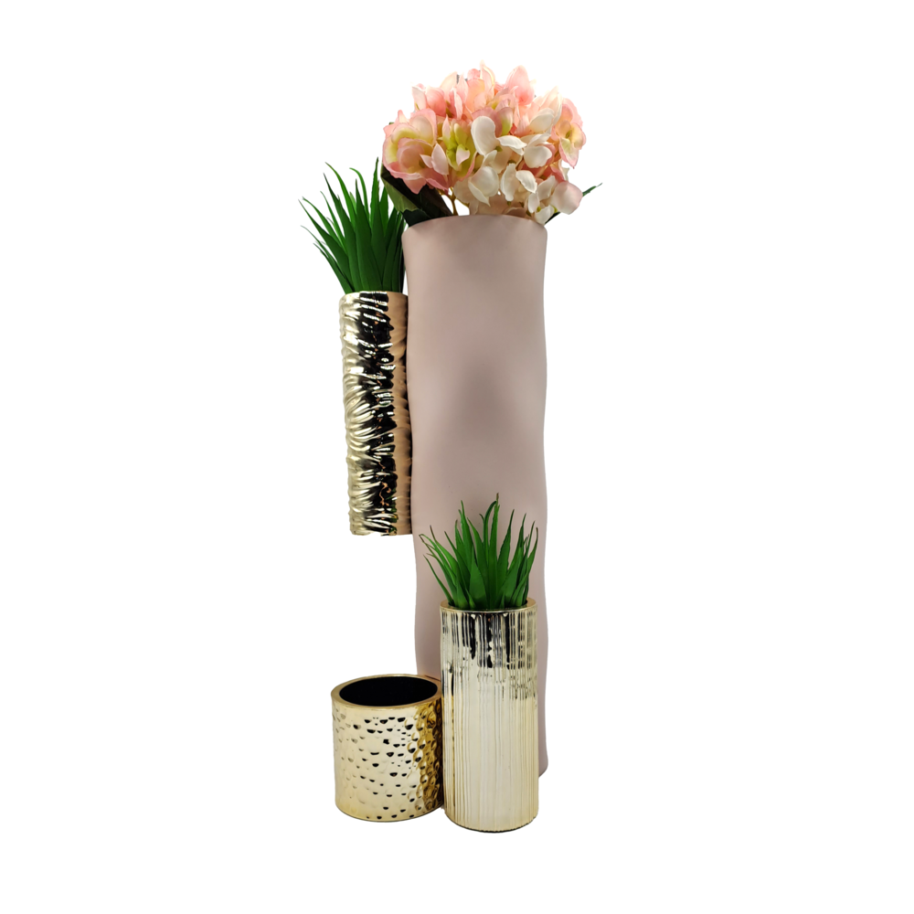 Vaso Modular, H.34 cm. cipria e oro. Bongelli