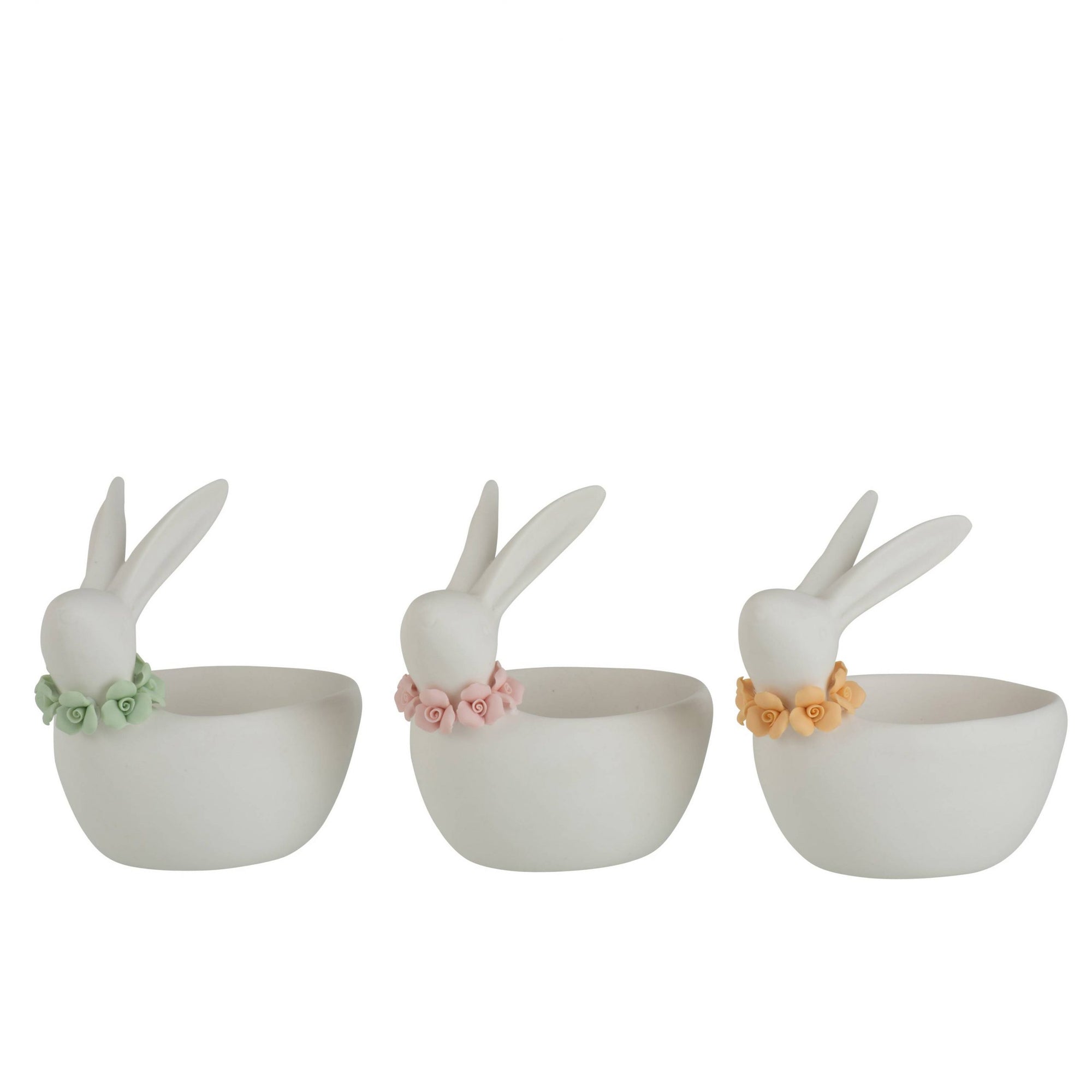 Ciotola Coniglio bianco, con collana rose colorata, 3 colori disponibili. Jolipa