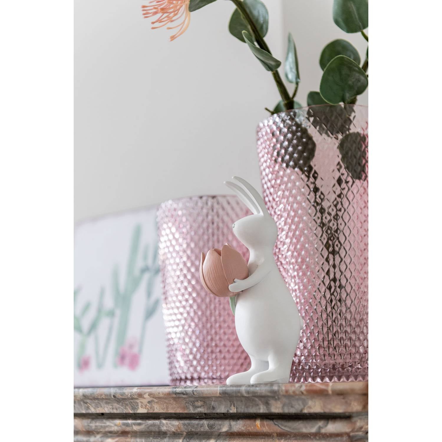Coniglio Tulipano, in Resina, colore Bianco/Rosa, 2 modelli, misura grande. Jolipa