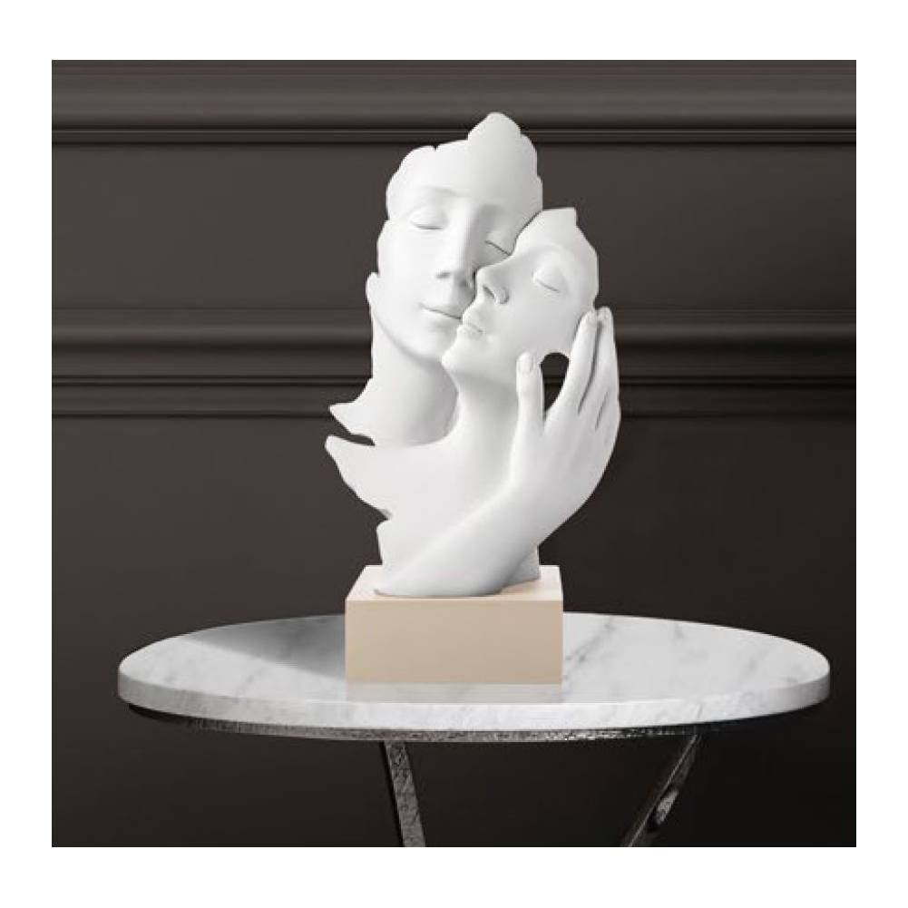 Scultura face mano, H. 34cm., bianco base beige. Bongelli