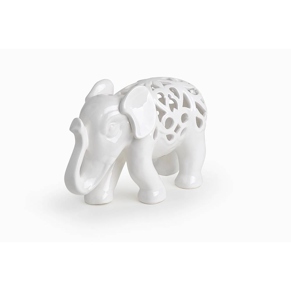 Elefante, in porcellana, traforato bianco, misura grande, 36x24 cm. Hervit Creations