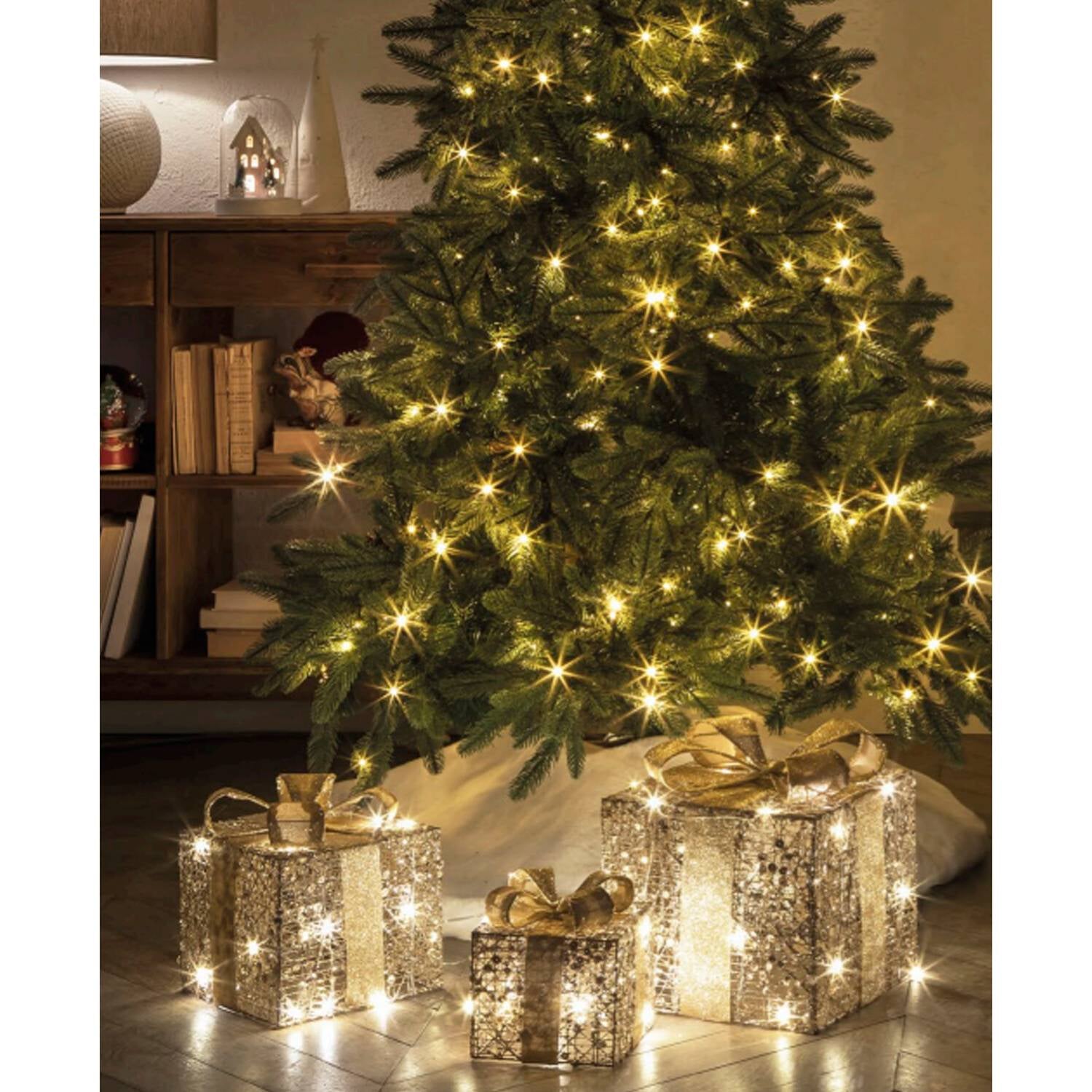 Pacco regalo grande, "Regali di luce, oro, con led. L'oca nera