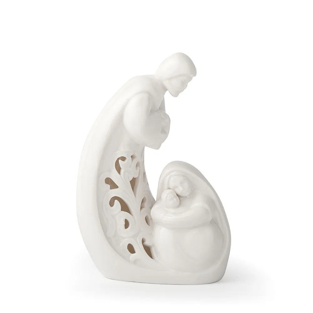 Sacra famiglia, in porcellana bianca traforata, H.14cm. Hervit Creations