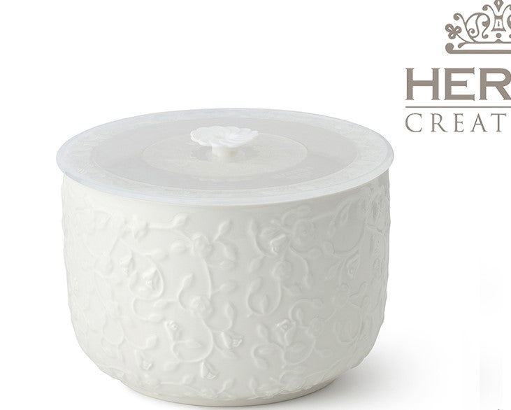Contenitore roselline, in porcellana, bianco, misura 15x10 cm. Hervit Creations