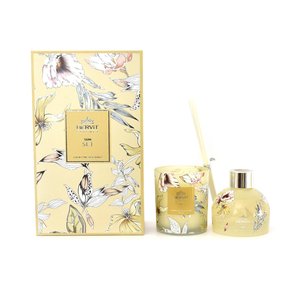 Set Candela profumata Blooms Sun + profumatore, colore giallo. Hervit Creations