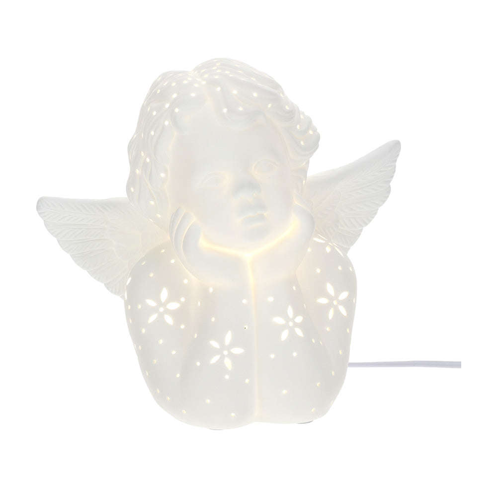 Lampada angelo, porcellana bianca traforata. Hervit Creations