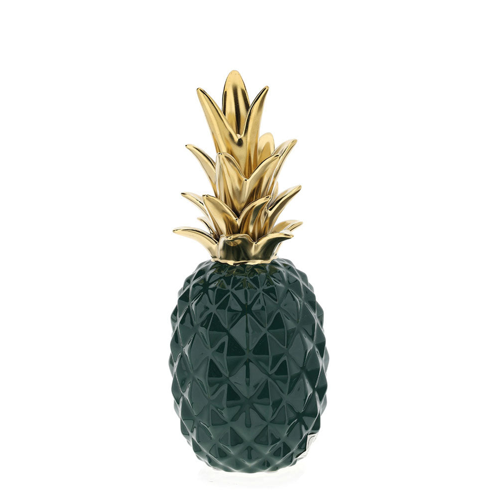 Contenitore Ananas in gres, colore verde e oro, 11x27 cm. Hervit Creations